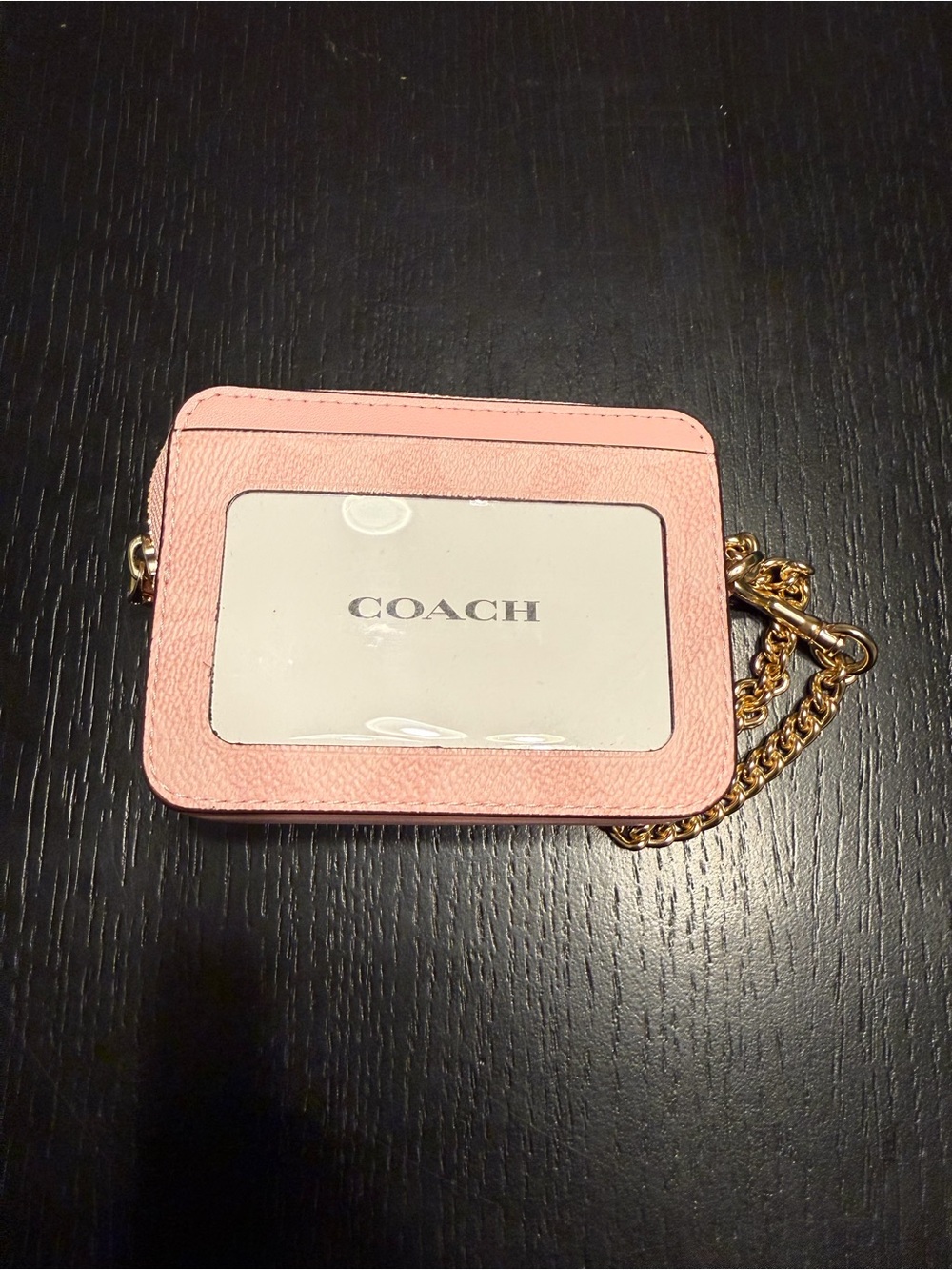 Coach Blush Pink Leather Card Case with Gold Chain - Picture 3 of 5